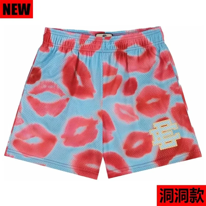 Essentials Unisex Lip Print Mesh Shorts Blue - 1