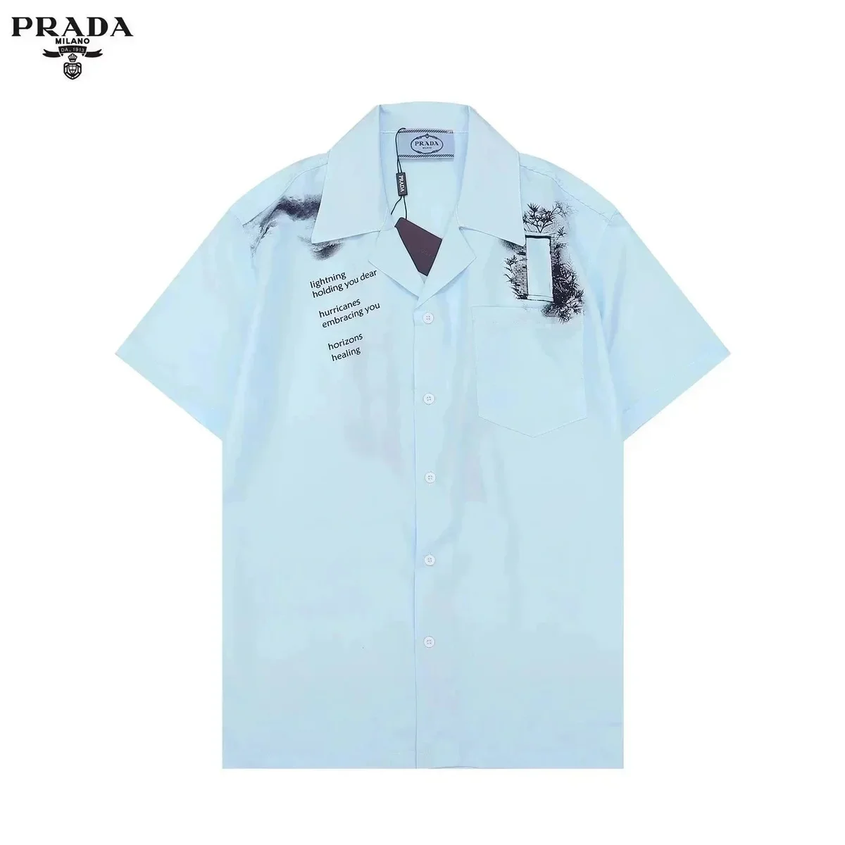 Prada Prada Light Blue Short-Sleeve Shirt with Artistic Print Blue - 1