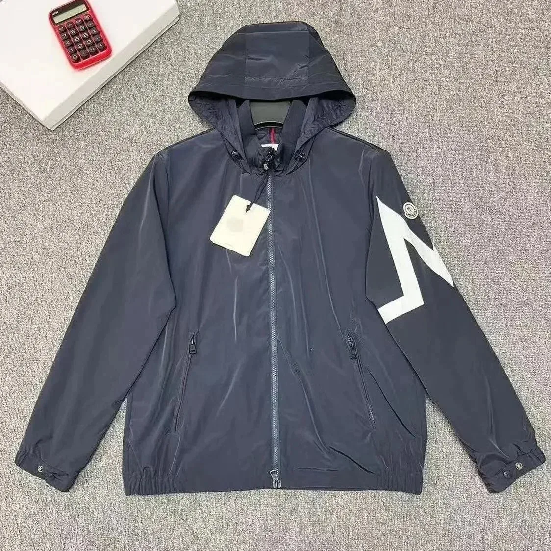 Moncler Dark Blue Hooded Jacket with White Logo