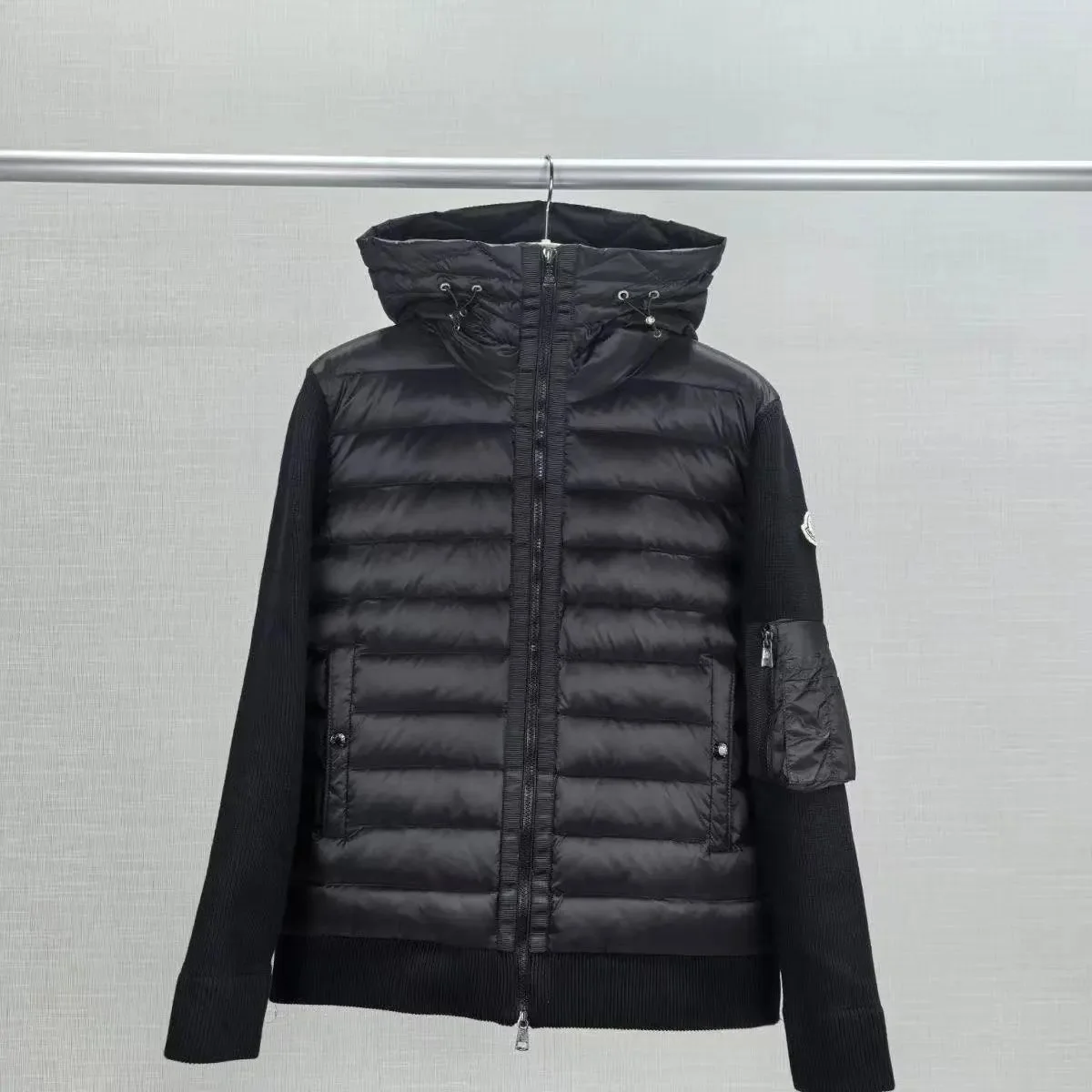 Moncler Black Puffer Jacket with Knit Sleeves catalog image