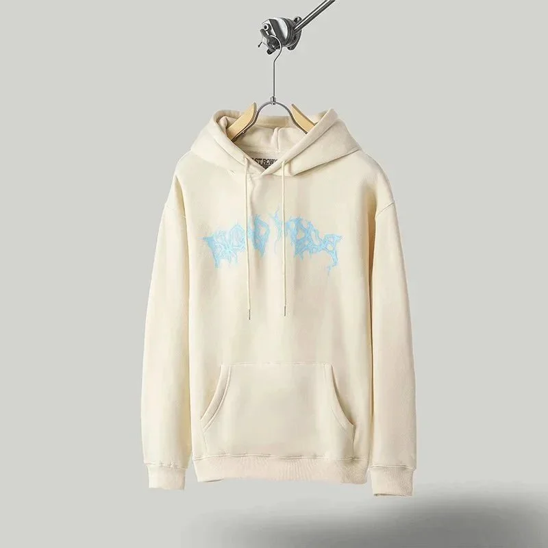 Off-White Unisex Off-White Hoodie with Blue Print Cream - 1