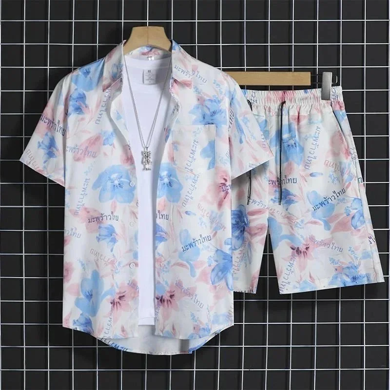 Other Floral Print Men's Shorts & Shirt Set White - 1