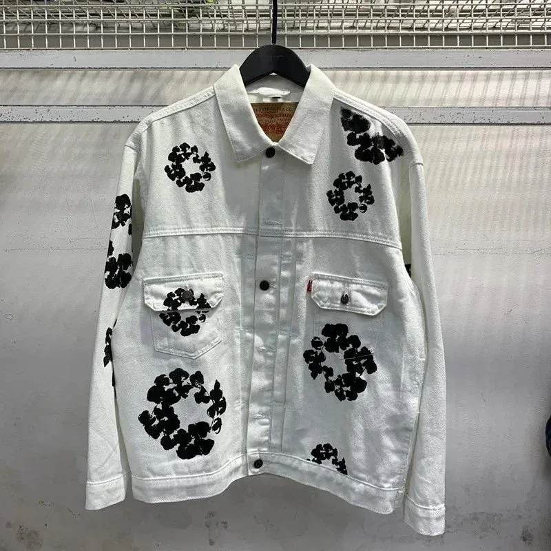 Levi's Levi's 501 White Denim Jacket with Black Floral Print White - 1