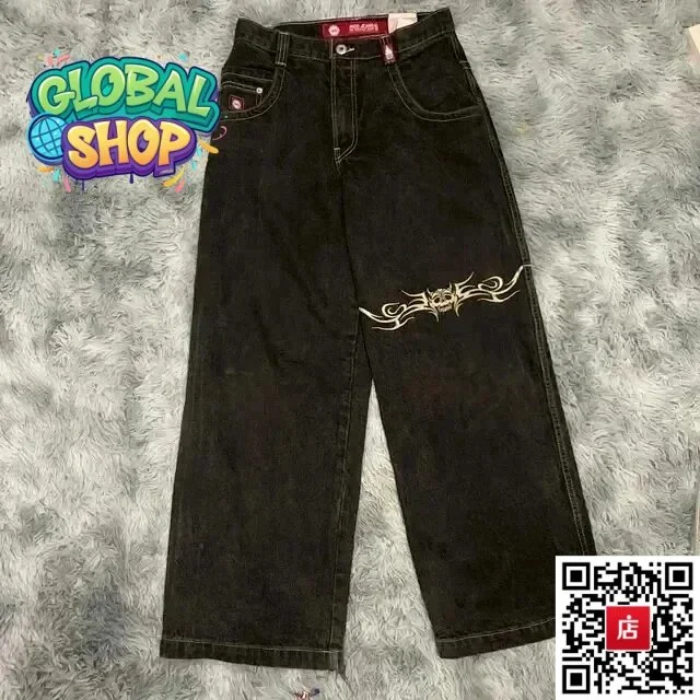 Other Global Shop Black Wide Leg Jeans with Tribal Embroidery Black - 1