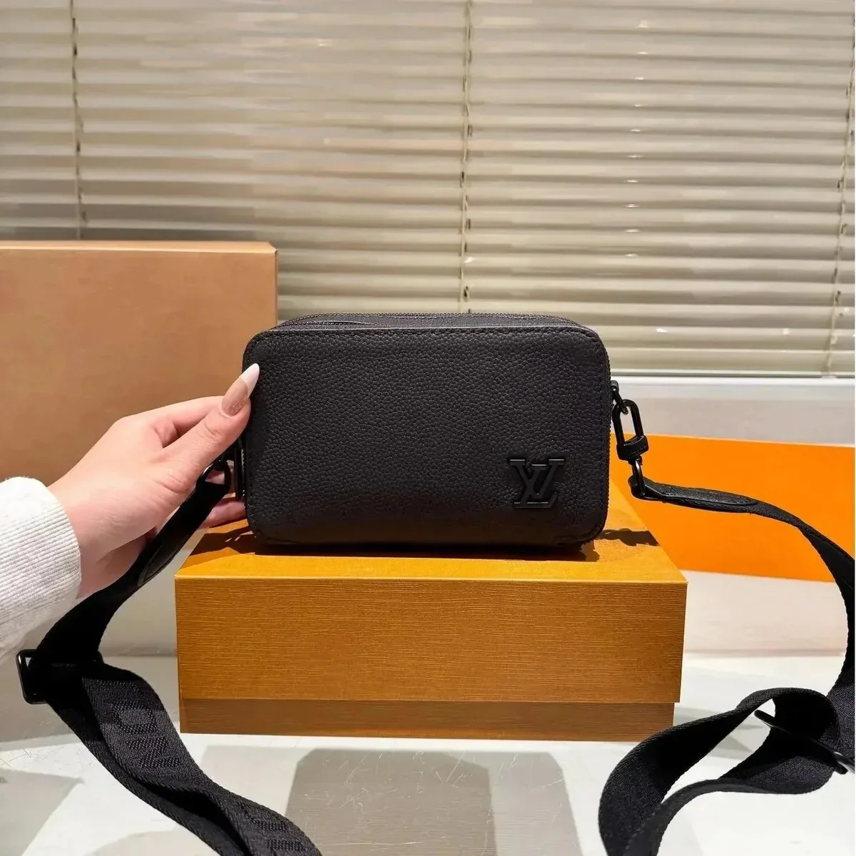 Louis Vuitton Louis Vuitton Neverfull Black Leather Crossbody Bag Black