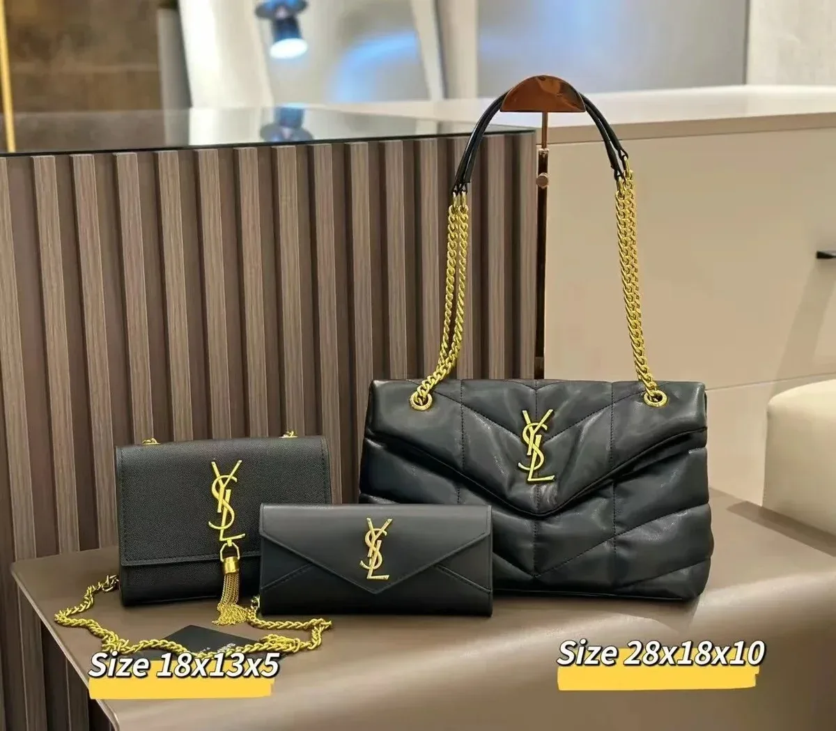 Saint Laurent Saint Laurent Lou Black Leather Shoulder Bag Set Black