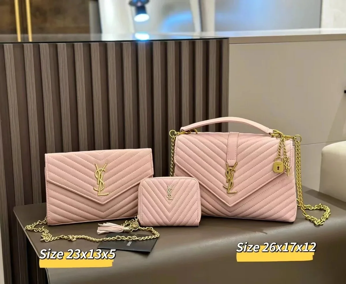 Saint Laurent Saint Laurent Monogram Pink Leather Handbag Set Pink - 1