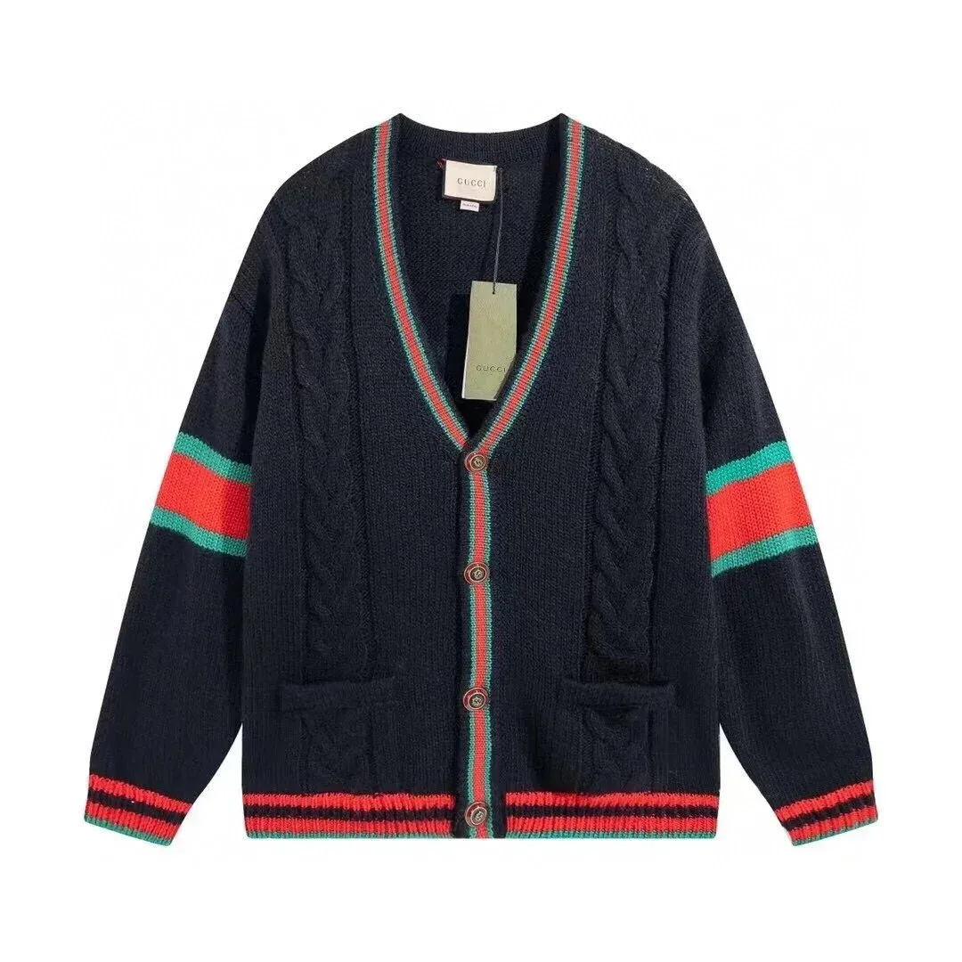 Gucci Gucci Cable Knit Cardigan Black Red Green Black - 1