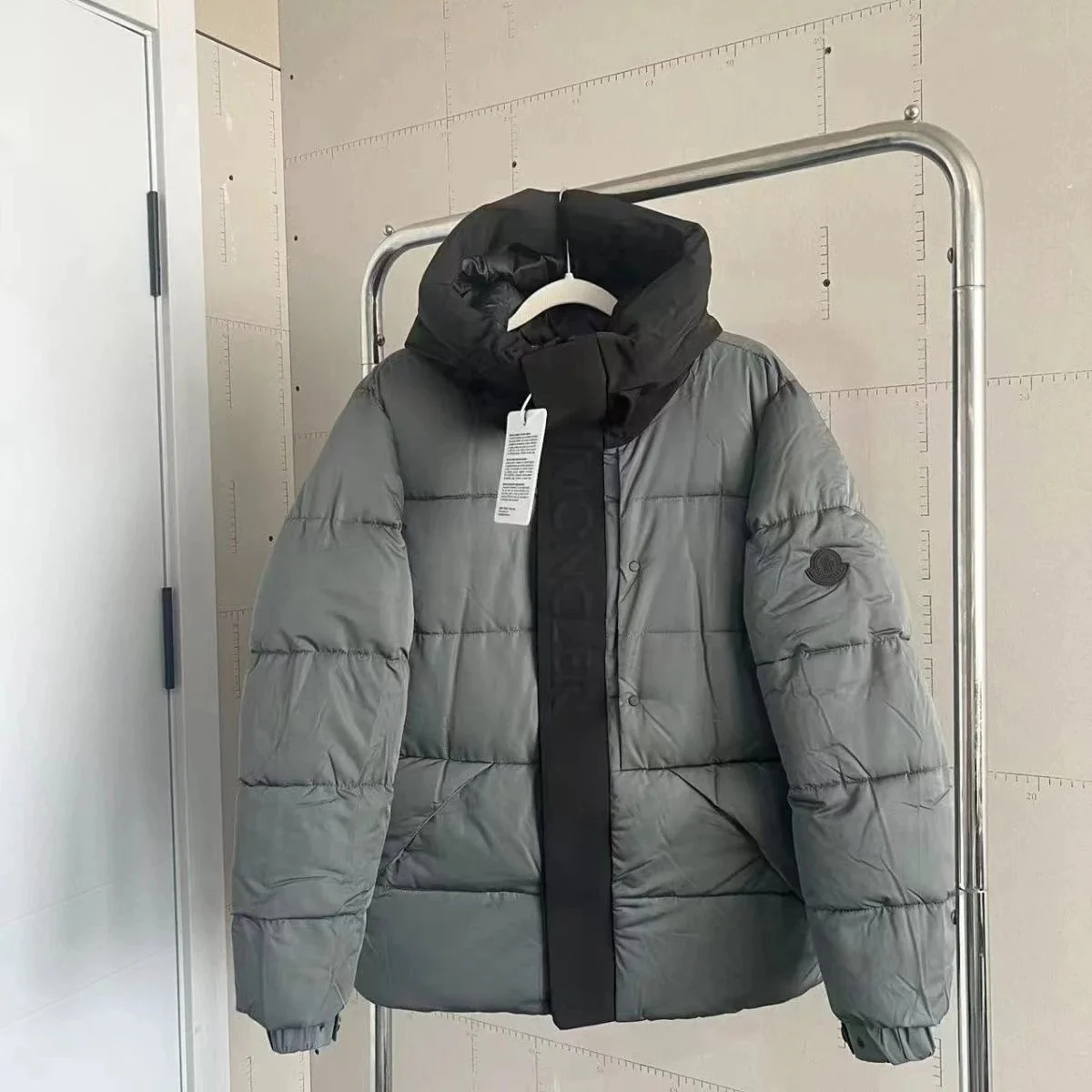 Moncler Grey Puffer Jacket with Black Trim