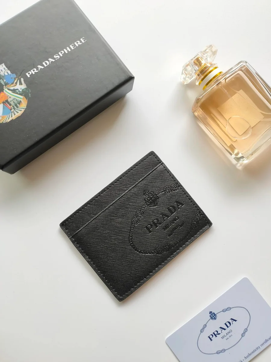 Prada Prada Black Saffiano Leather Card Holder Black - 1