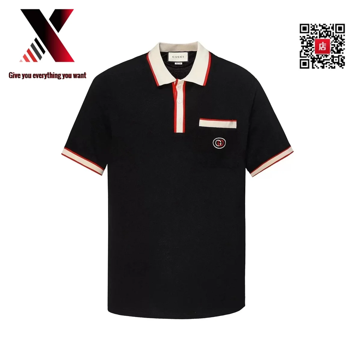 Gucci Gucci Black & White Polo Shirt with Red Accents Black - 1