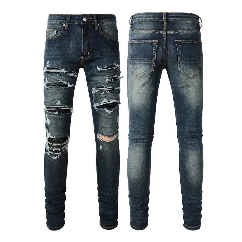 Other Distressed Skinny Jeans Dark Wash Denim Bottoms Blue - 1