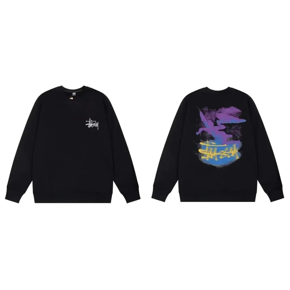 Stussy Stussy Black Painted Crewneck Sweatshirt Black - 1