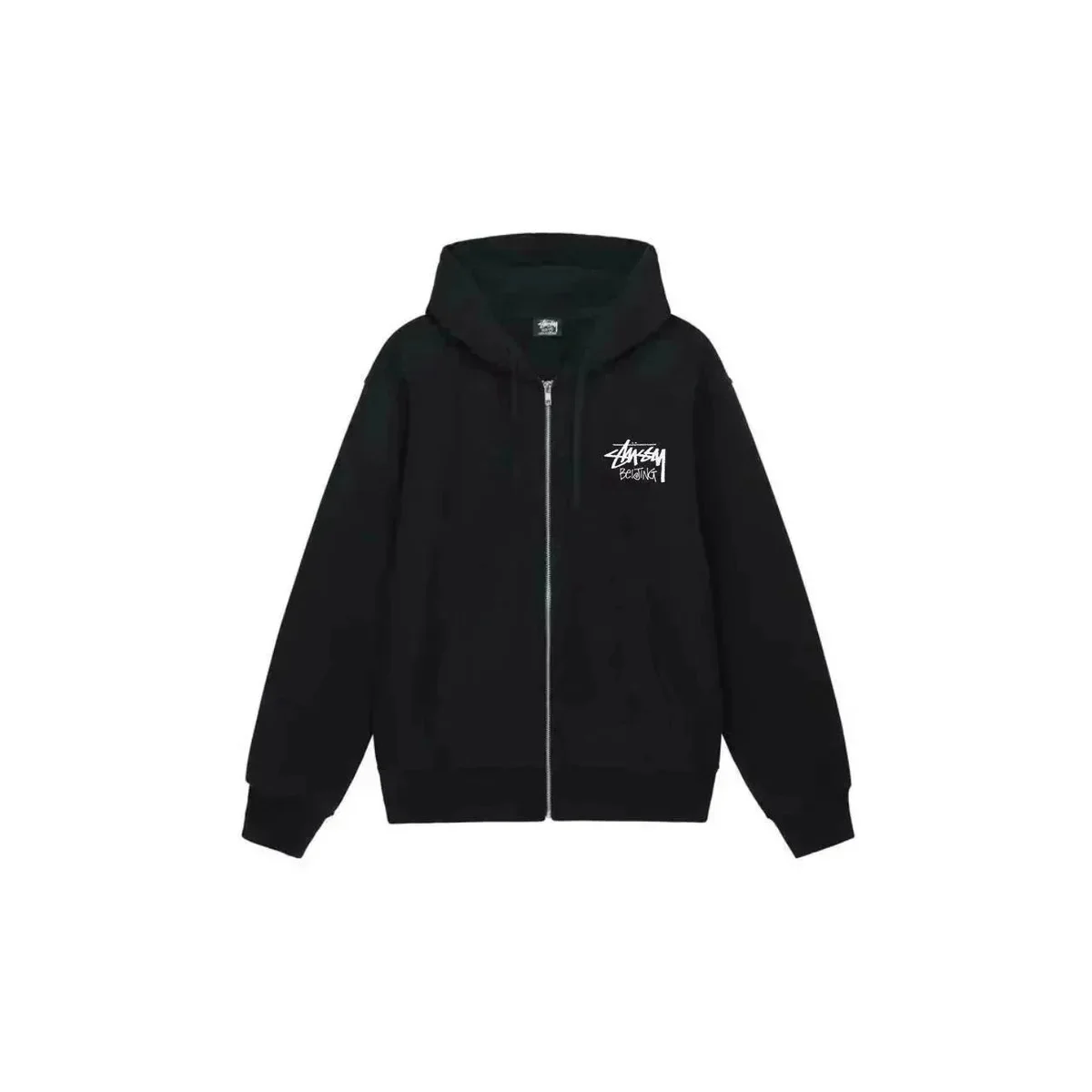 Stussy Stussy Black Zip-Up Hoodie with White Logo Black - 1