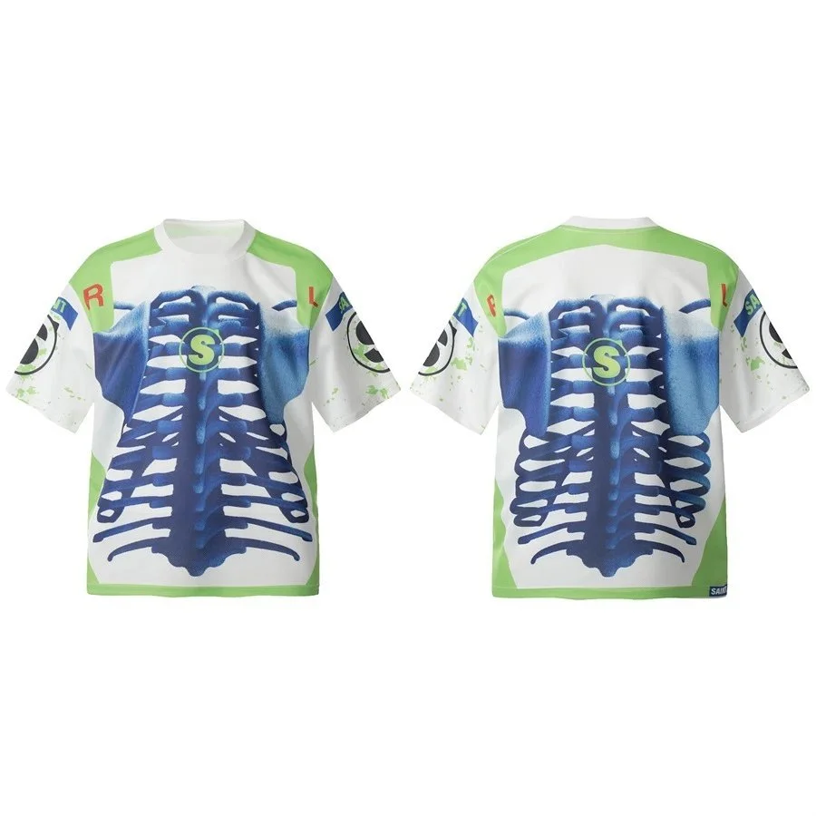 Other Unisex White & Green Skeleton Print T-Shirt White - 1