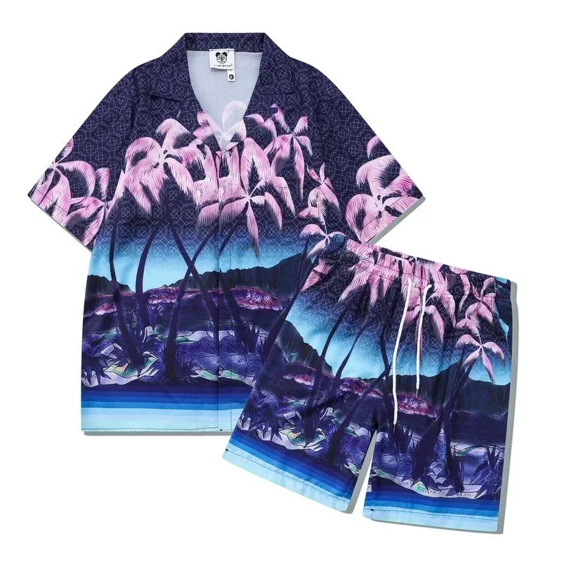 Essentials Printed Palm Tree Men's Co-ord Set Blue - 1