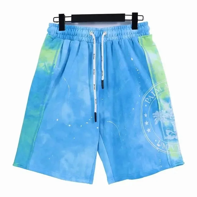 Palm Angels Tie-Dye Shorts with Palm Design Blue/Green Casual Blue - 1