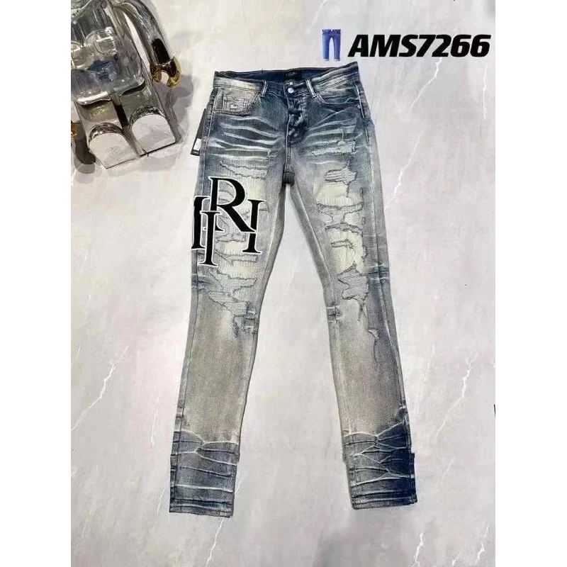 Other Distressed Jeans with RI Logo Patch Blue - 1