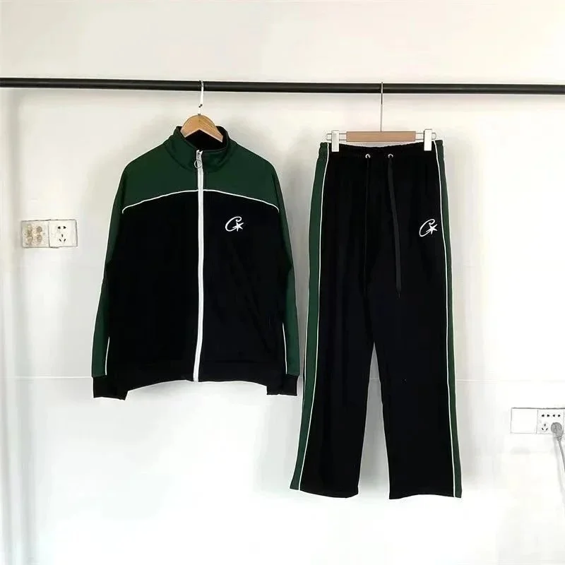 Essentials Unisex Tracksuit Set with Green and Black Panels Black - 1