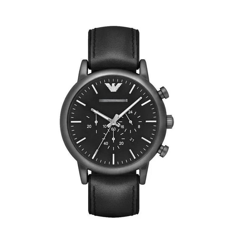 Armani Emporio Armani Black Leather Chronograph Watch Black - 1