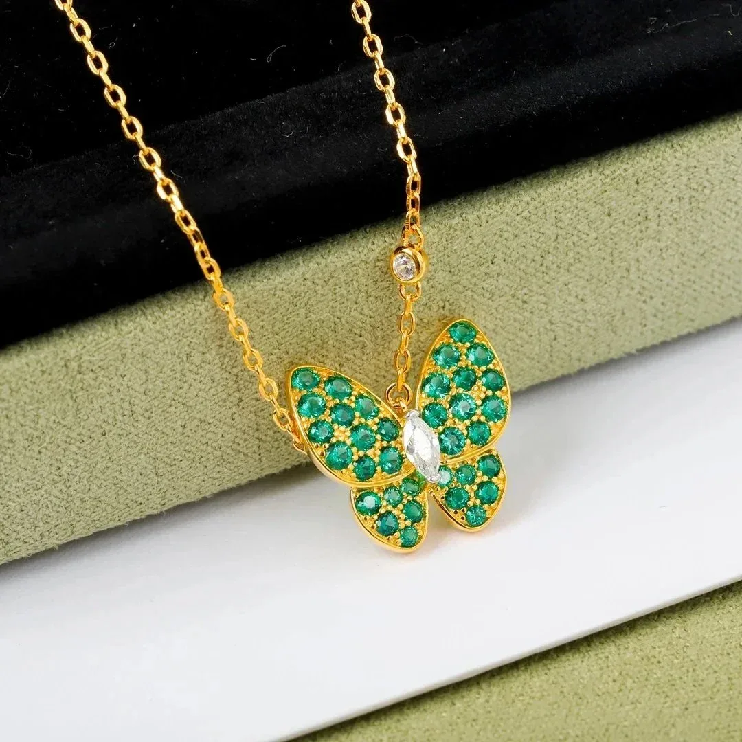 Other Butterfly Pendant Necklace Gold Green Diamond Green - 1