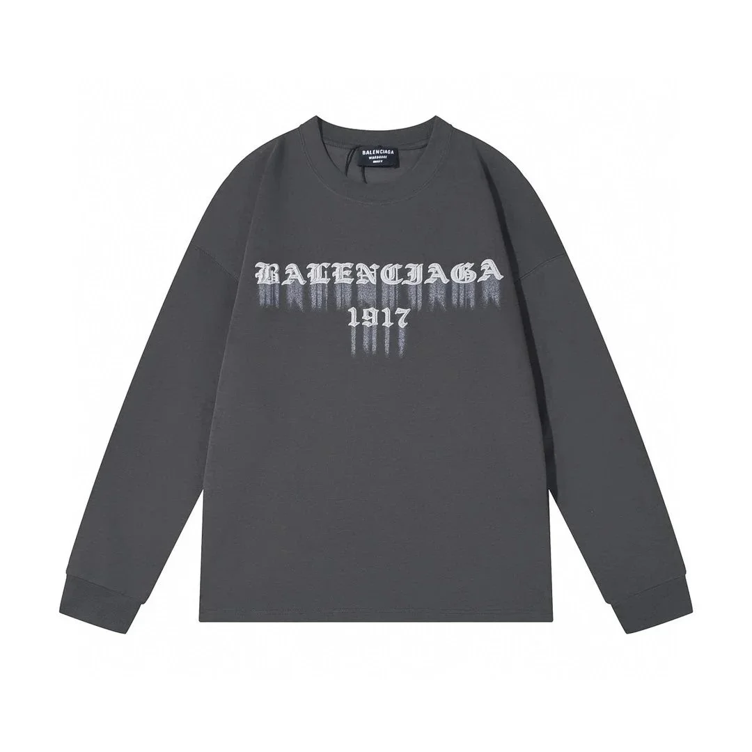 Balenciaga Balenciaga Grey Logo Print Long Sleeve T-Shirt Grey - 1
