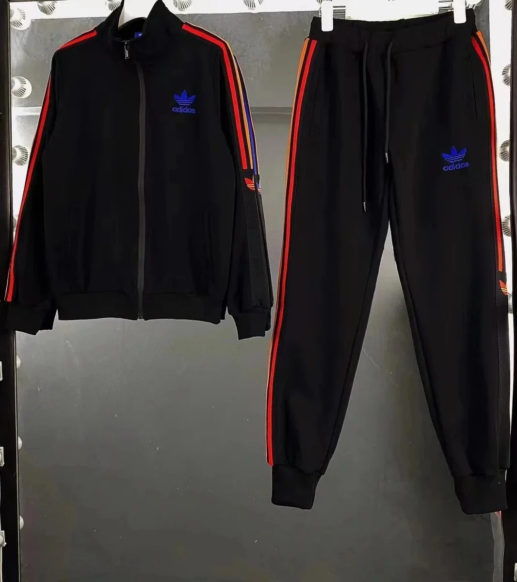 Adidas Adidas Classic Black Track Suit with Color Stripes Black - 1