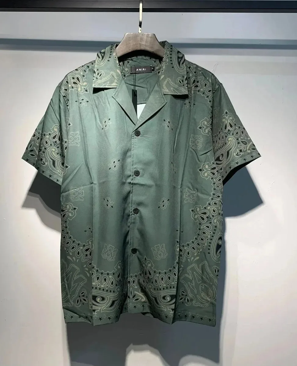 Amiri Amiri Paisley Print Short Sleeve Shirt Green Green - 1