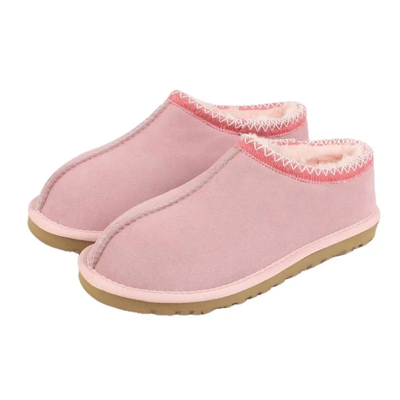 Other Pink Sheepskin Slippers Winter Warm Footwear Pink - 1