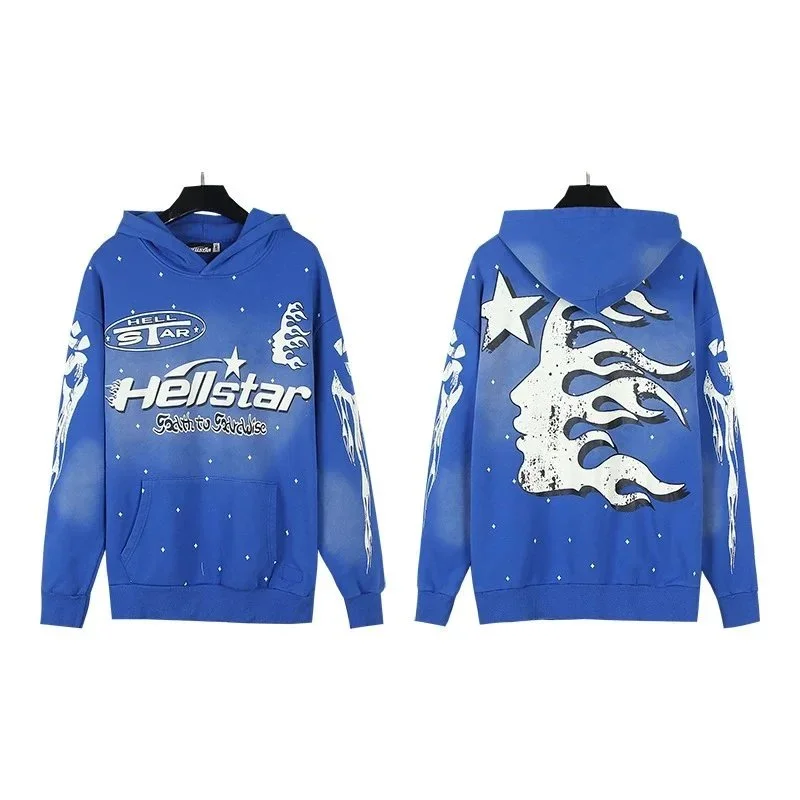 Hellstar Hellstar Studios Blue Hoodie with Flame & Star Print Blue - 1