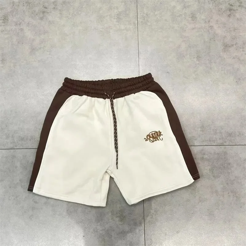 Other Unisex White & Brown Contrast Shorts with Embroidered Logo White - 1