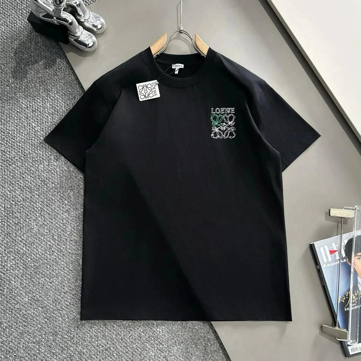 Loewe Loewe Black Floral Embroidered T-Shirt Black - 1