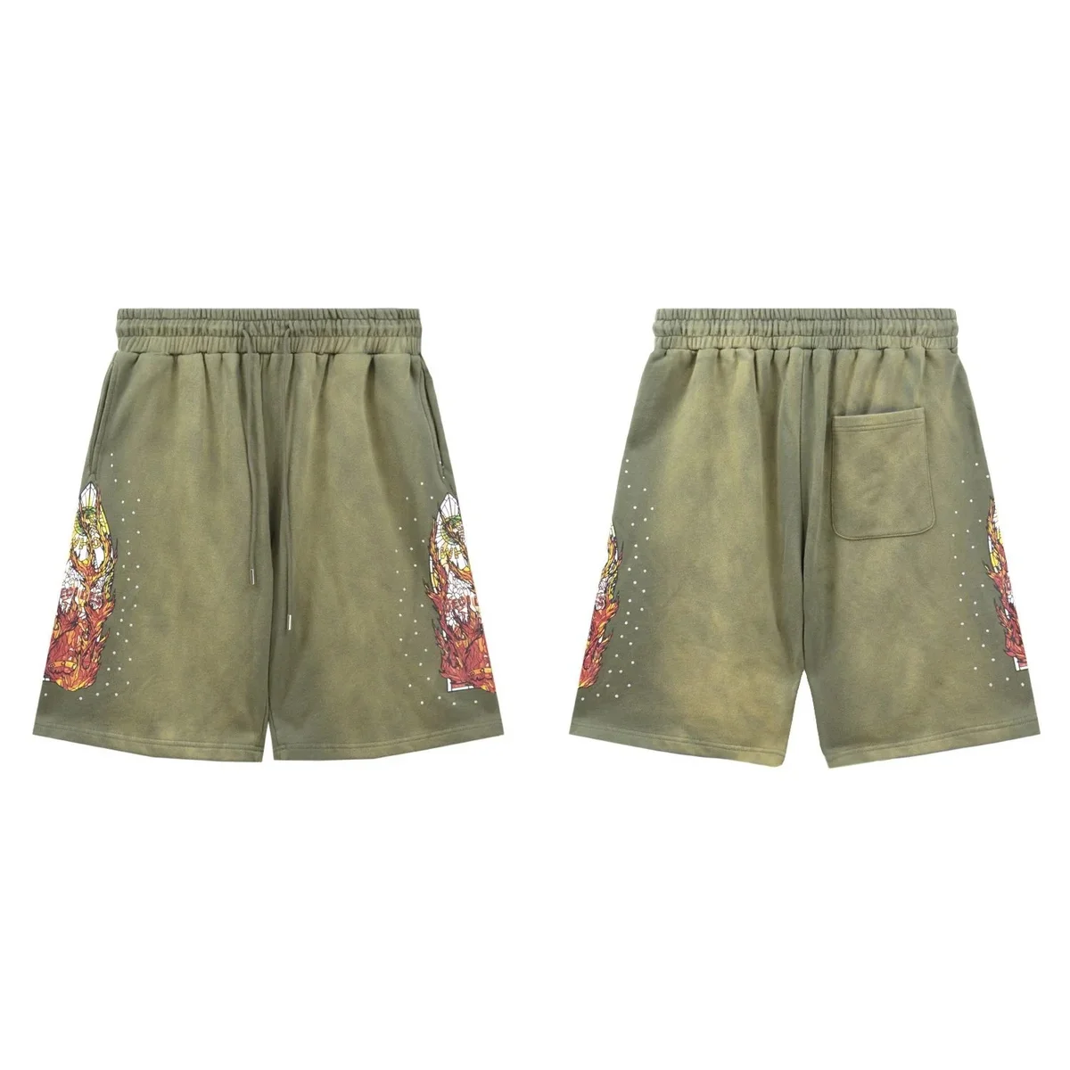 Other Olive Printed Shorts with Side Panel Design Multicolor - 1
