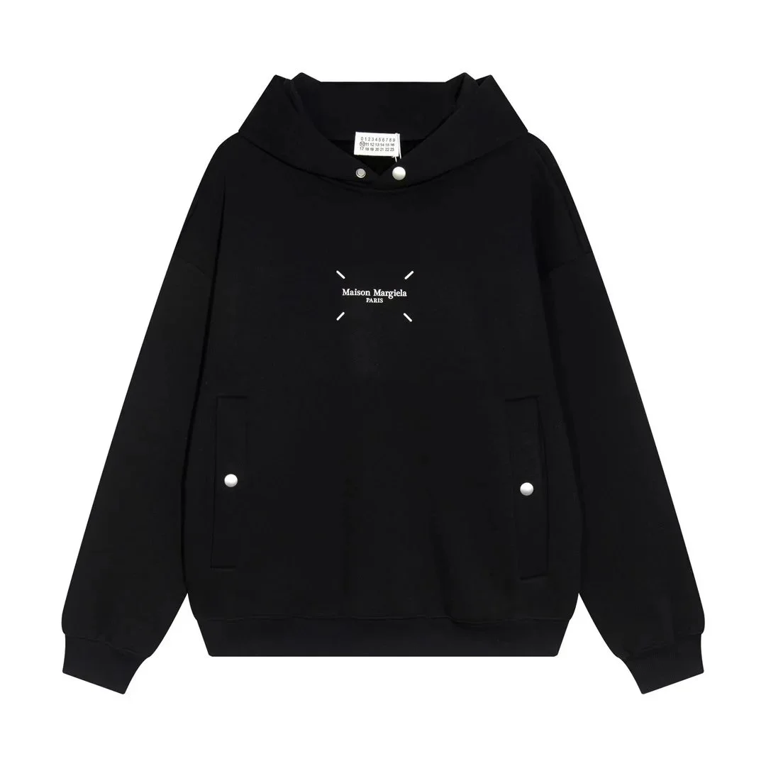 Maison Margiela Maison Margiela Black Logo Embroidered Hoodie Black - 1