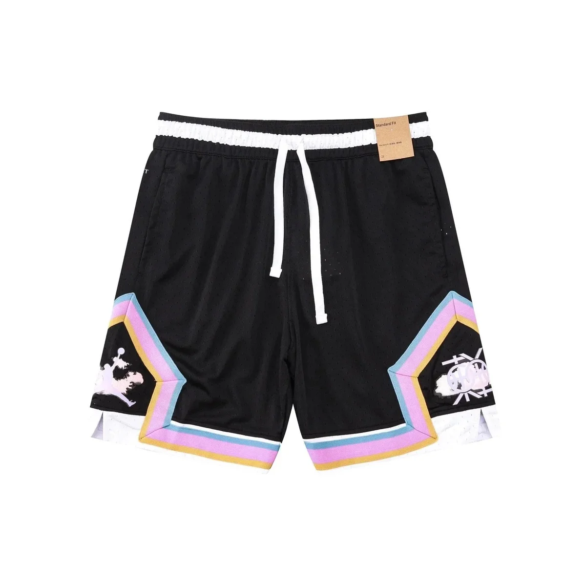 Jordan Black Mesh Basketball Shorts with Colorful Panel Design Black - 1