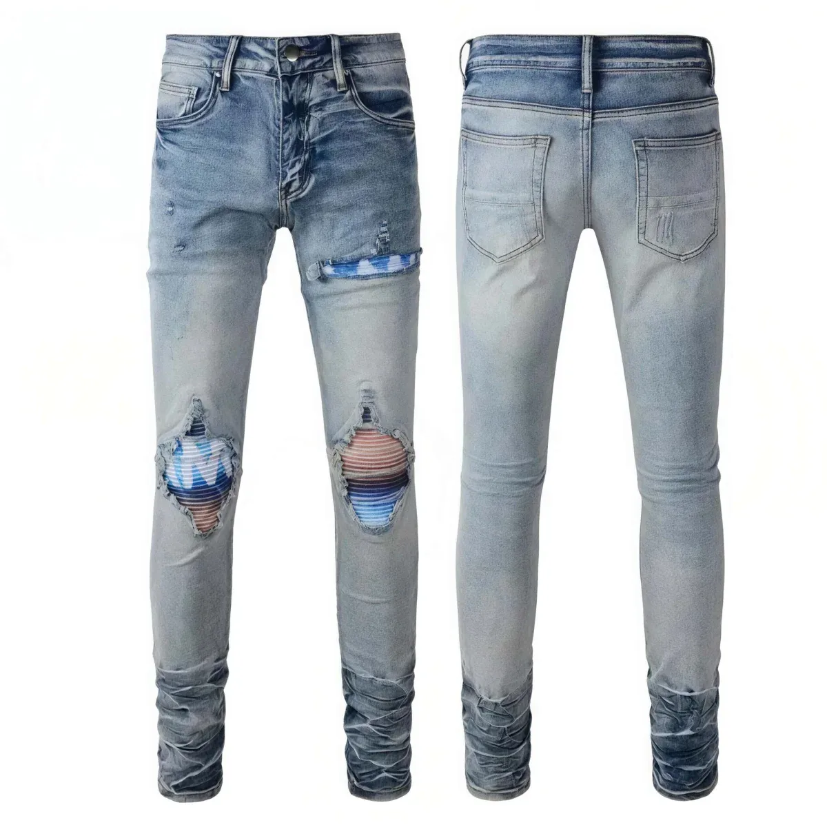 Amiri Distressed Jeans with Patchwork Knees Blue - 1