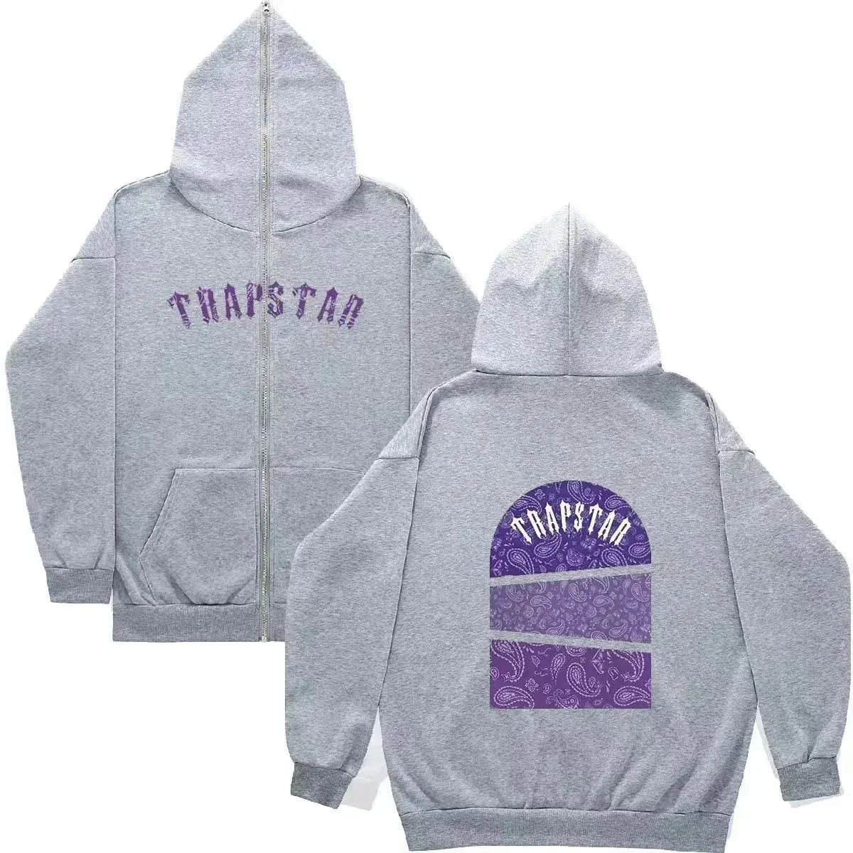 Trapstar Trapstar Grey Zip-Up Hoodie with Purple Paisley Print Grey - 1