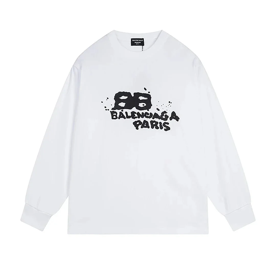 Balenciaga Balenciaga White BB Paris Long Sleeve T-Shirt White - 1