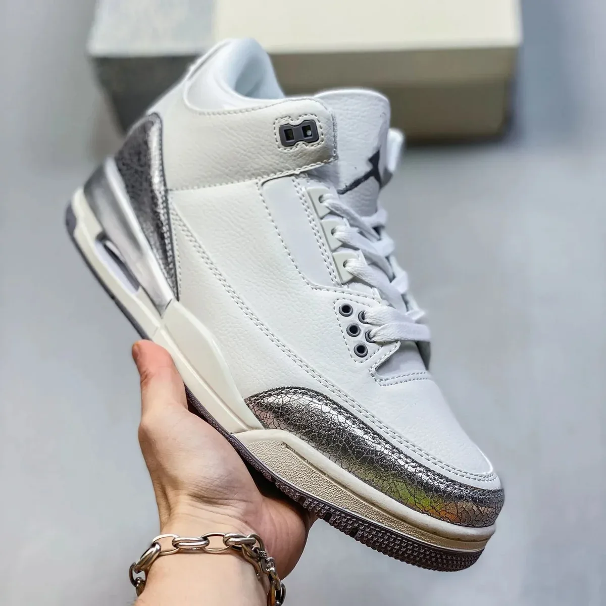 Jordan Nike Air Jordan 3 White Metallic Silver Sneakers White - 1