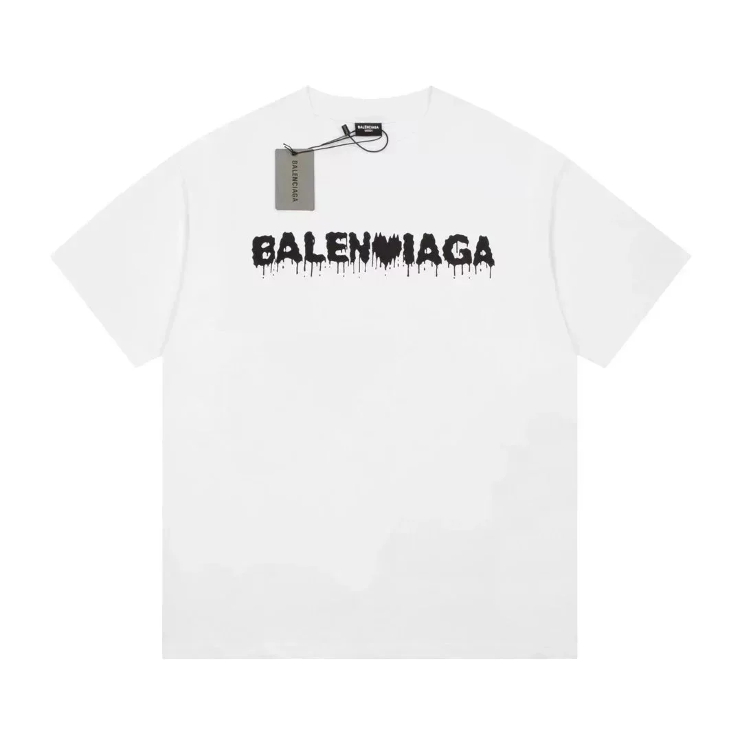 Balenciaga Balenciaga White Dripped Logo T-Shirt White - 1