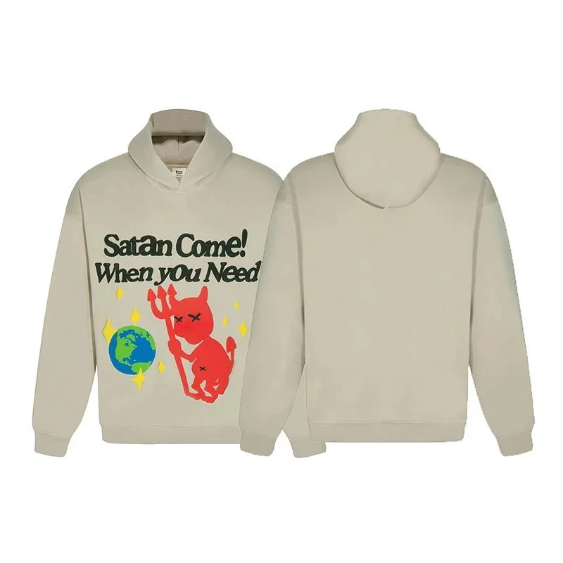 Other Unisex Beige 'Satan Come!' Hoodie Beige - 1