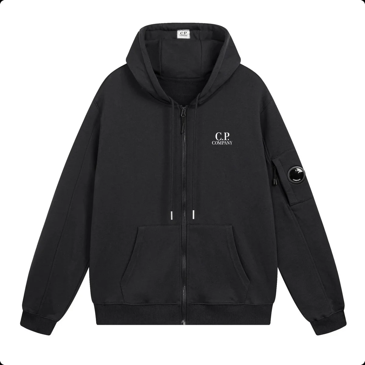 CP Company CP Company Black Logo Zip-Up Hoodie Black - 1