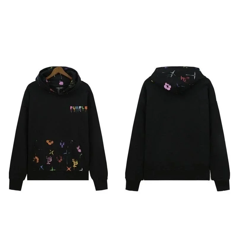 Purple Brand Purple Brand P001 Black Hoodie with Colorful Print Black - 1