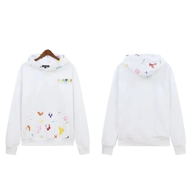 Purple Brand Purple Brand P001 White Hoodie with Colorful Print White - 1