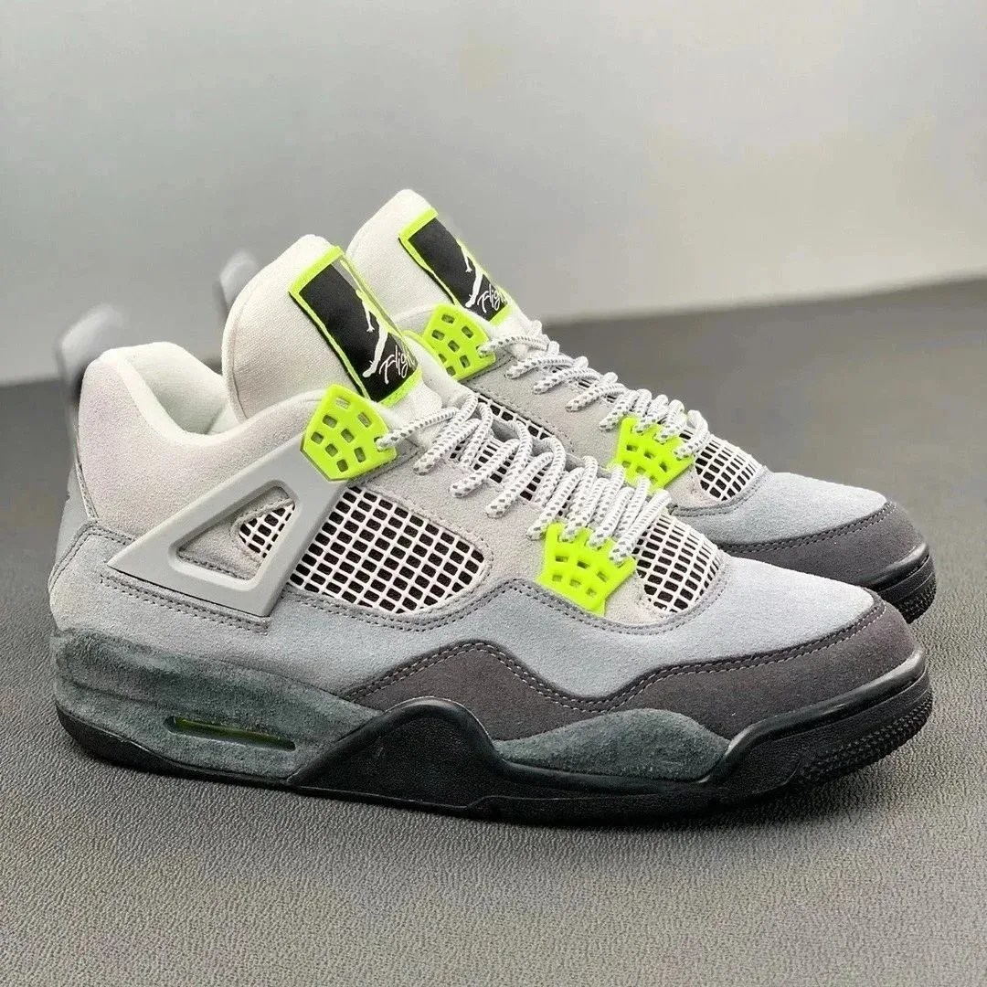 Jordan Nike Air Jordan 4 Grey/Neon Green Sneakers Grey - 1
