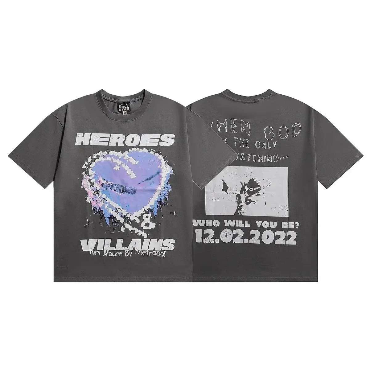 Hellstar Hellstar Heroes & Villains Graphic T-Shirt Grey - 1