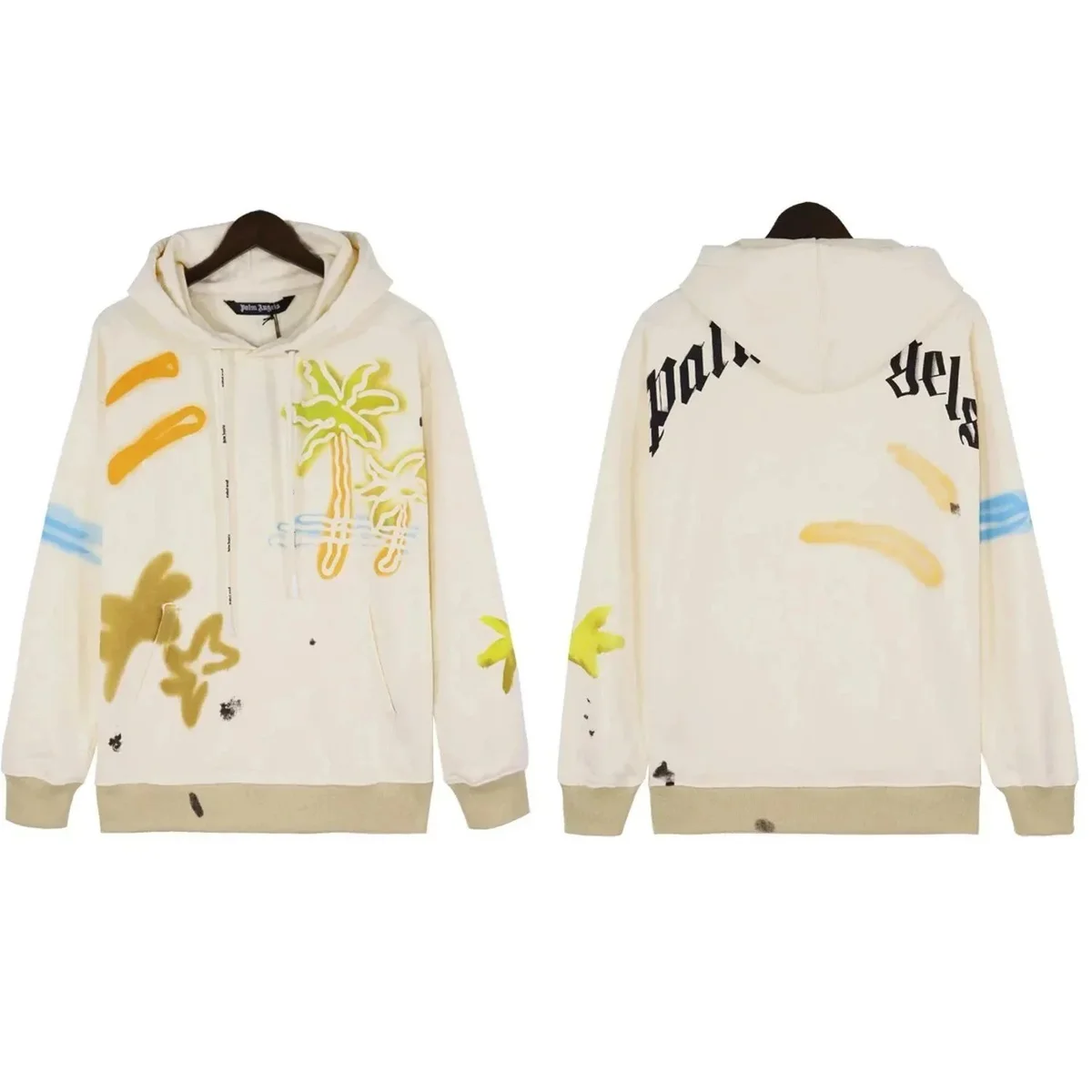 Palm Angels Palm Angels Bear White Painted Hoodie White - 1