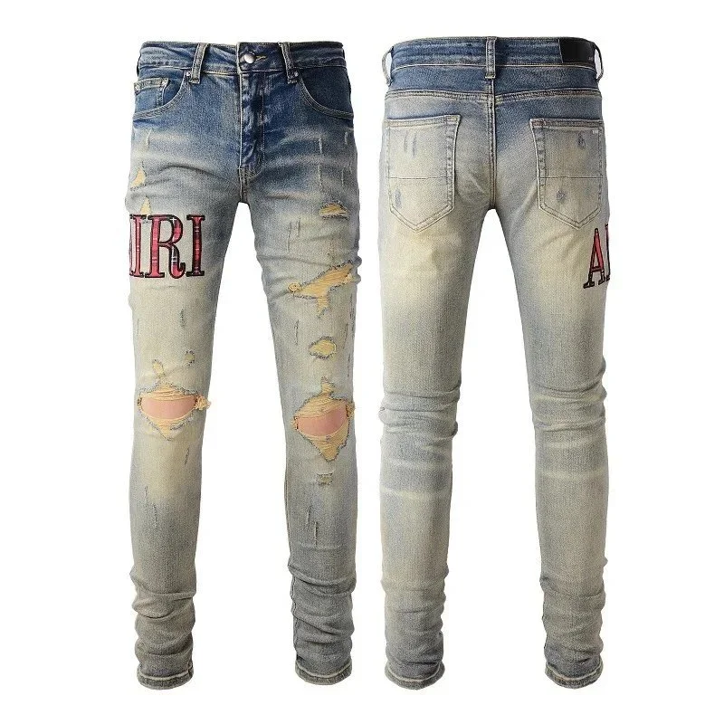 Amiri Amiri Distressed Jeans with Lettering Blue - 1