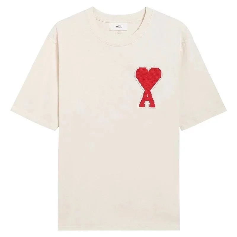 Ami Paris Ami Paris Ami de Coeur T-Shirt Cream Red Logo Cream - 1