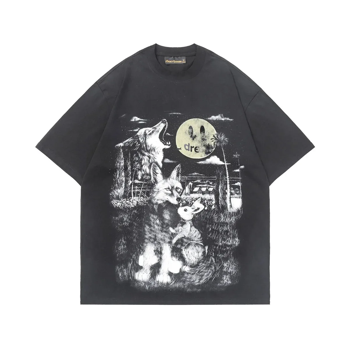 Drew House Black Wolf & Moon Graphic T-Shirt Black - 1